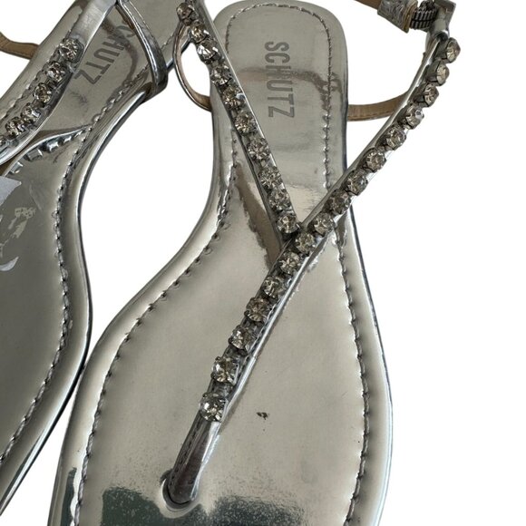 SCHUTZ Silver Rhinestone Thong Sandals Size 38 / US 8 - Picture 2 of 8